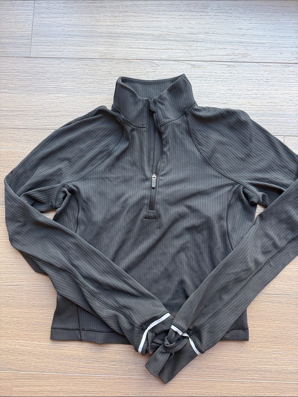Ribbed Half-Zip Long Sleeve Top -